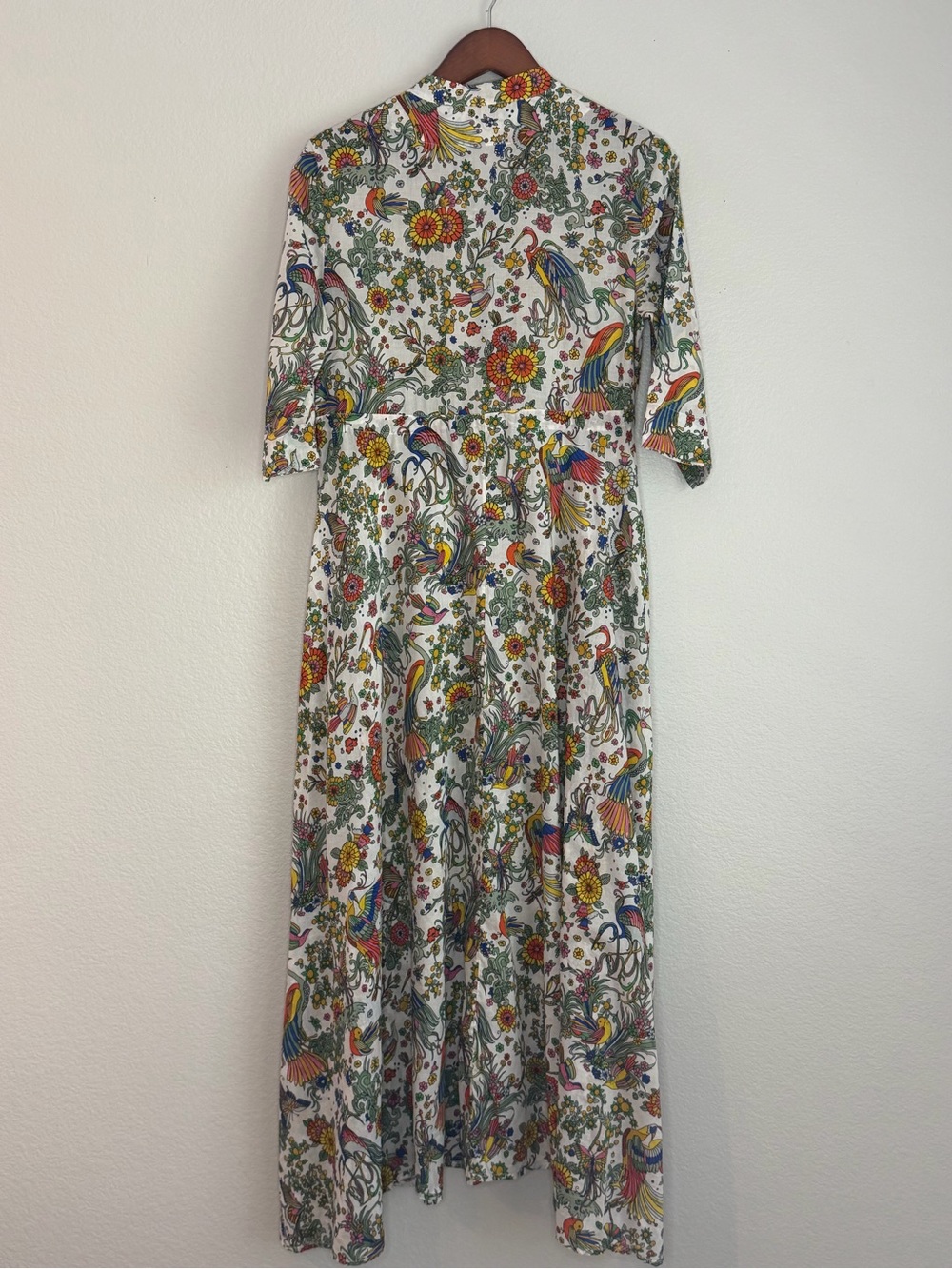 Tory Burch Promised Land Cotton Maxi Shirt Dress Pockets | S Bird Floral Print - Picture 3 of 7